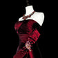 Wine Red Strapless A-Line Satin Long Prom Dress Vintage Evening Dresses, D894
