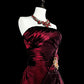 Wine Red Strapless A-Line Satin Long Prom Dress Vintage Evening Dresses, D894