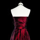 Wine Red Strapless A-Line Satin Long Prom Dress Vintage Evening Dresses, D894