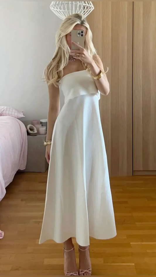 Elegant White Strapless A-Line Long Party Dresses Simple Evening Dresses, D1021