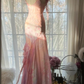 Vintage Pink Straps Mermaid Chiffon Beading Long Evening Party Dresses, D1030