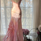 Vintage Pink Straps Mermaid Chiffon Beading Long Evening Party Dresses, D1030