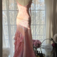 Vintage Pink Straps Mermaid Chiffon Beading Long Evening Party Dresses, D1030