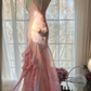 Vintage Pink Straps Mermaid Chiffon Beading Long Evening Party Dresses, D1030