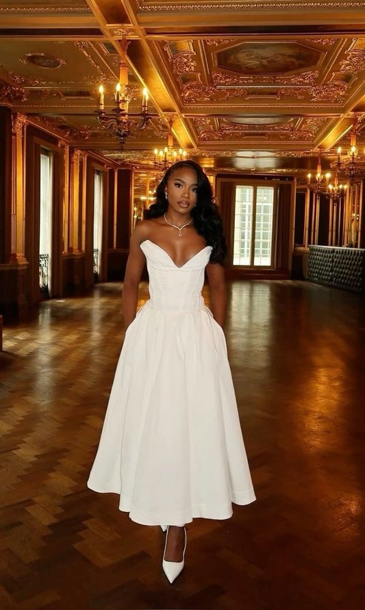 White Sweetheart neck A-Line Chiffon Long Party Dresses Evening Gowns, D1039
