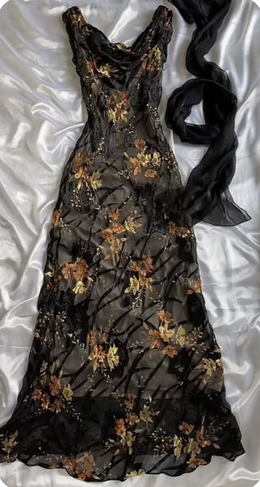 Black Sleeveless Sheath Chiffon Vintage Long Evening Party Dresses, D1047