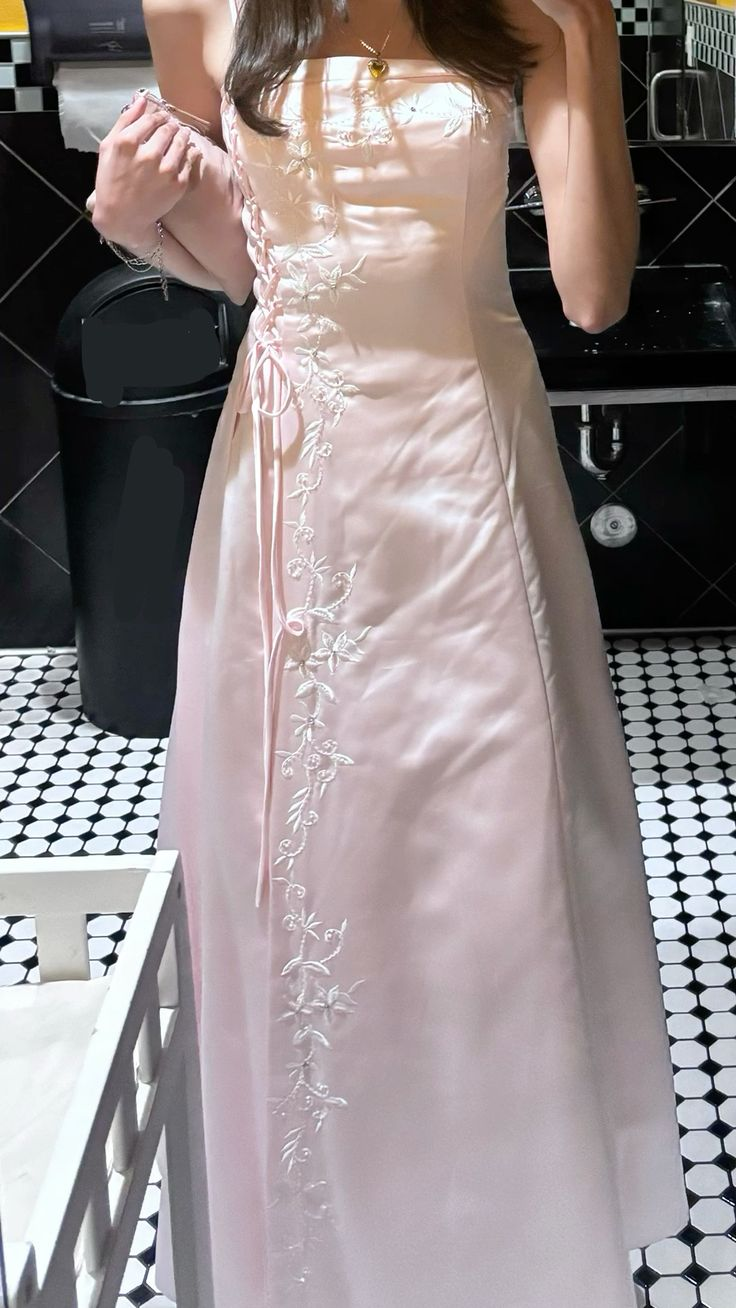 Light Pink Spaghetti Straps A-Line Vintage Long Evening Party Dresses, D1056