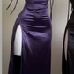 Purple Spaghetti Straps Sheath Satin Long Party Dresses Wedding Guest Dresses, D1066