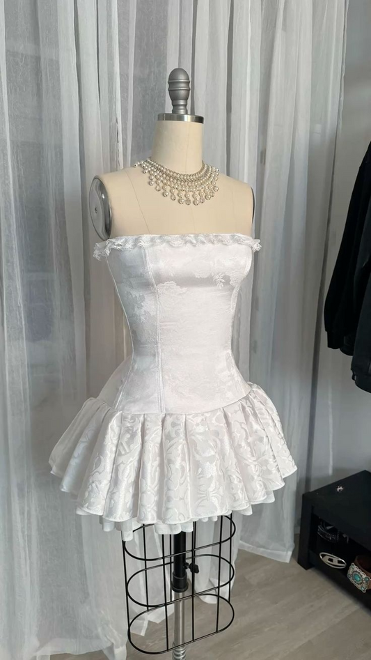 White Strapless A-Line Pleated Short Party Dresses  Mini Birthday Party Dresses, D1079