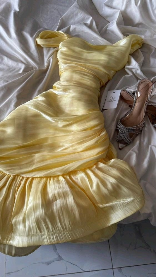 Elegant Yellow Sleeveless Sheath Chiffon Party Dresses Wedding Guest Dresses, D1098