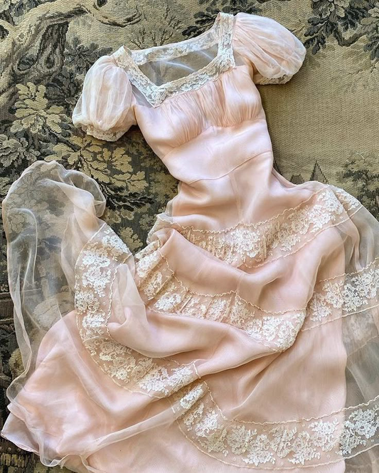 Light Pink A-Line Lace Chiffon Long Party Dresses Lovely Birthday Dresses, D1089