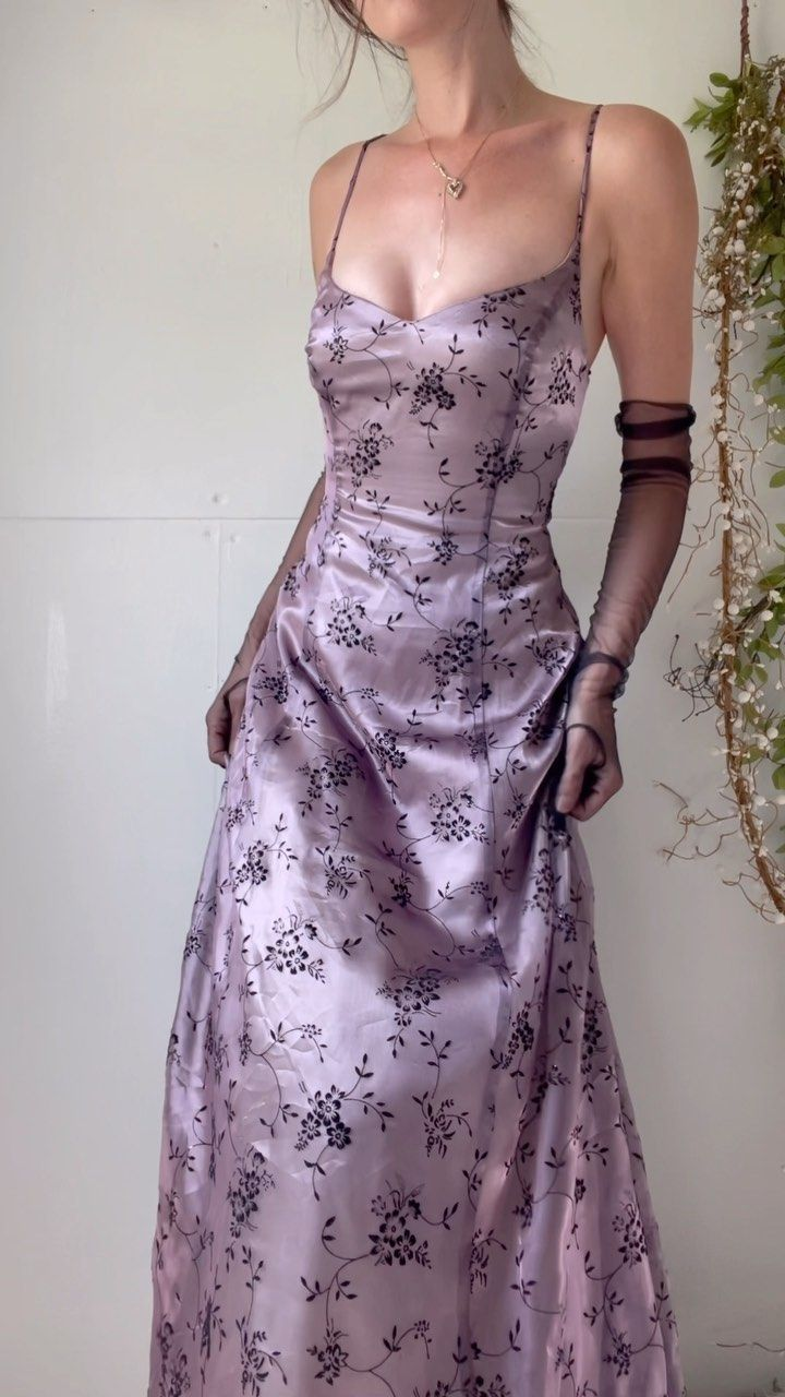 Lilac Spaghetti Straps Evening Dresses A-Line Vintage Long Party Dresses, D1092