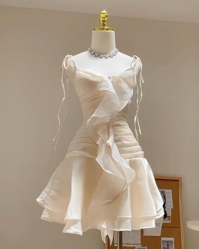 Ivory Straps A-Line Chiffon Short Party Dresses Homecoming Dresses, D1097