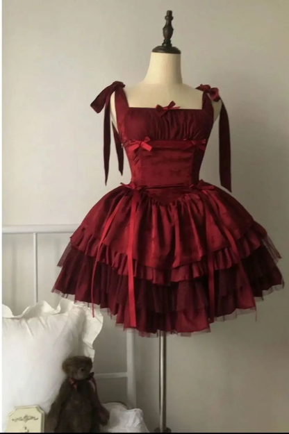Wine Red Straps A-Line Short Party Dresses Cute Mini Birthday Dresses, D1107
