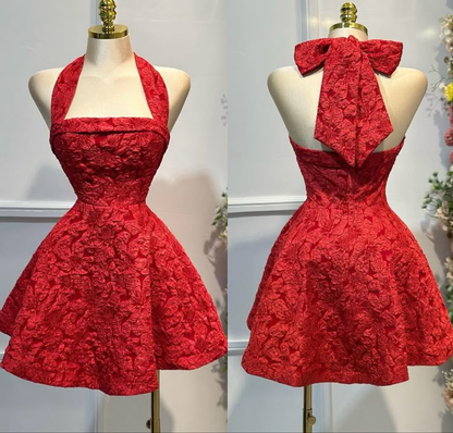 Pretty Red Halter Neck A-Line Short Party Dresses Homecoming Dresses, D1110