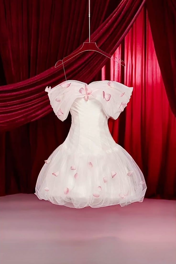 White Off Shoulder A-Line Short Party Dresses Birthday Dresses with Petal, D1136