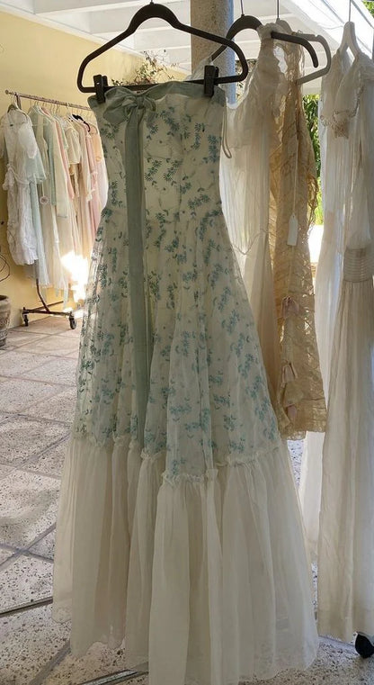 Lovely Strapless A-Line Chiffon Printed Long Party Dresses Birthday Outfits, D1183