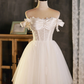 Vintage White Lace Off-the-shoulder Design A-line Tulle Party Dress Homecoming Dress D1552