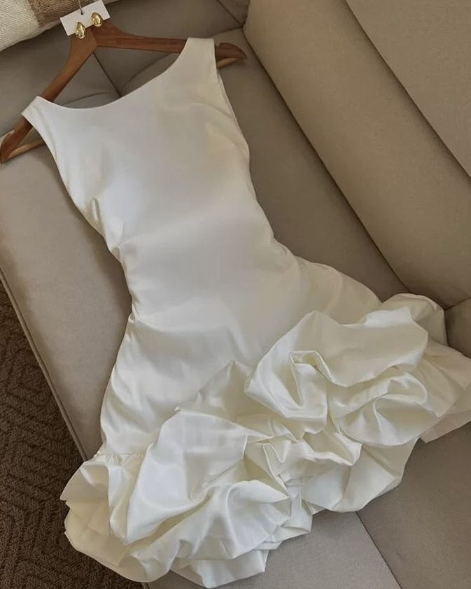 White Sleeveless A-Line Short Party Dresses Homecoming Dresses, D1238