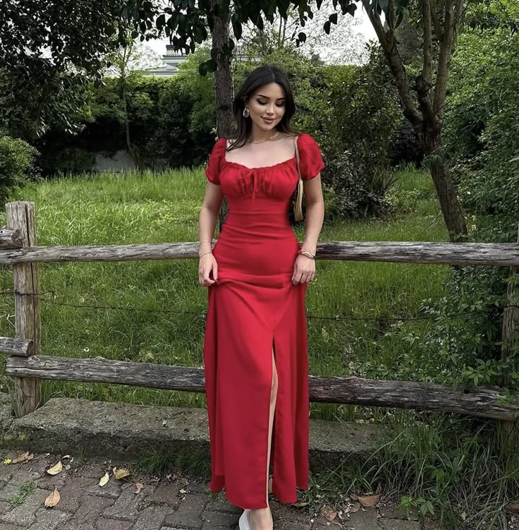 Charming Red A-Line Long Party Dresses Wedding Guest Dresses, D1280