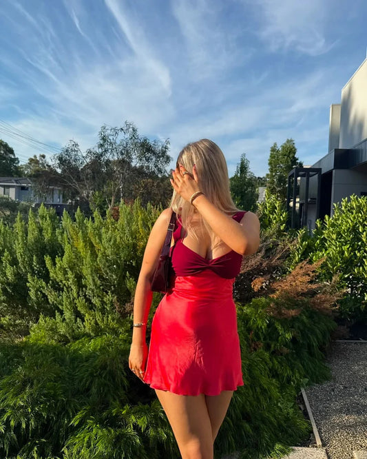 Red A-Line Satin Short Prom Dress Homecoming Dress Birthday Outfit, D1294