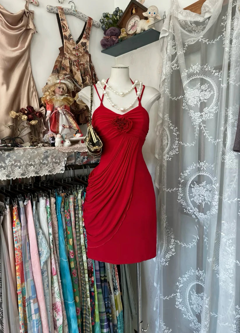Red Spaghetti Straps Sheath Mini Birthday Dresses Homecoming Dresses, D1299