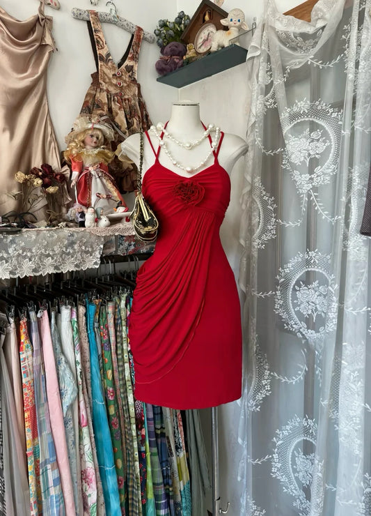 Red Spaghetti Straps Sheath Mini Birthday Dresses Homecoming Dresses, D1299