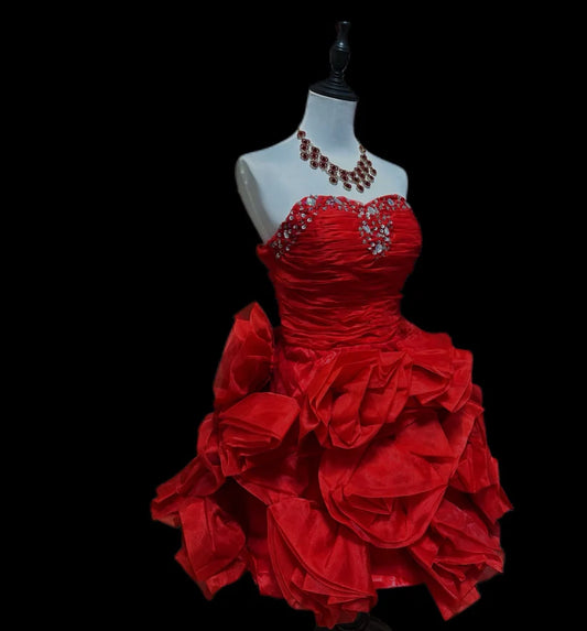 Red Strapless A-Line Homecoming Dresses Beaded Short Party Dresses, D1303