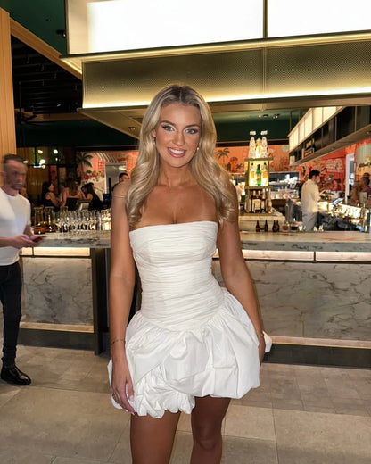 White Strapless A-Line Mini Birthday Dresses Short Homecoming Dresses, D1308
