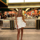 White Strapless A-Line Mini Birthday Dresses Short Homecoming Dresses, D1308