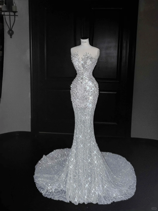 Gorgeous Sleeveless Mermaid Shiny Beading Long Evening Dress Birthday Outfits, D810