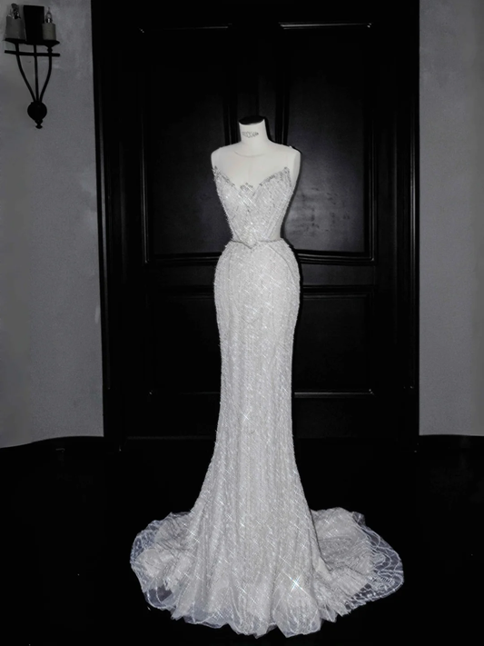 Gorgeous Sleeveless Mermaid Shiny Beading Long Evening Dress Birthday Outfits, D811