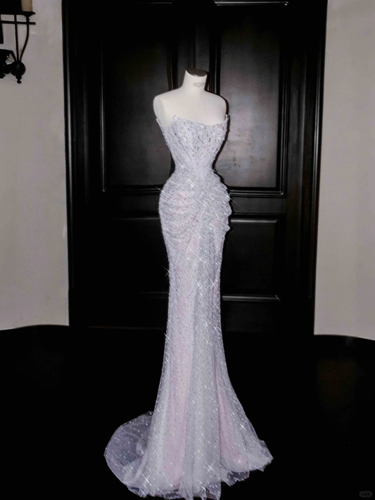 Gorgeous Strapless Mermaid Sequins Beading Long Evening Dress Birthday Outfits, D812