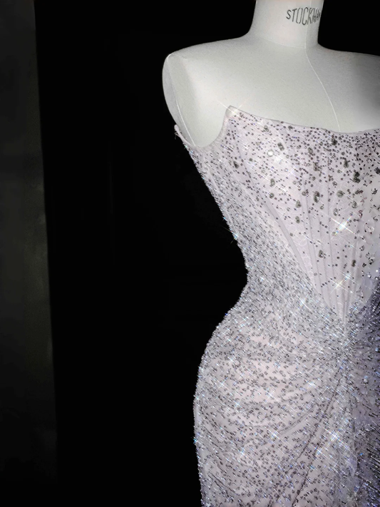 Gorgeous Strapless Mermaid Sequins Beading Long Evening Dress Birthday Outfits, D812
