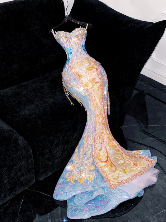 Gorgeous Sparkling Sweetheart Beaded Sequined Embroidery Design Elegant Mermaid Prom Dress Evening Dress D1697
