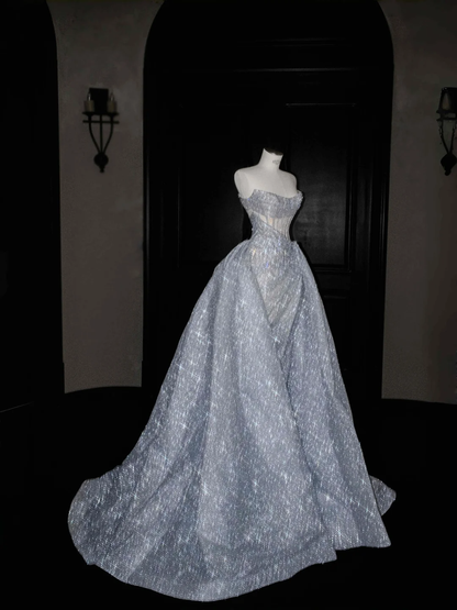 Gorgeous Strapless Mermaid Shiny Long Evening Dress Birthday Outfits with Train, D813