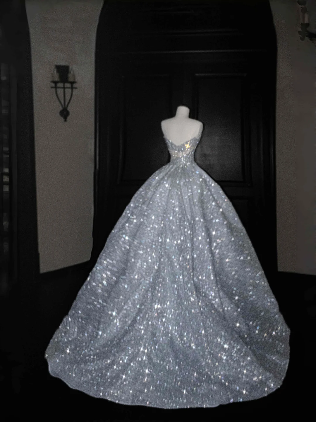 Gorgeous Strapless Mermaid Shiny Long Evening Dress Birthday Outfits with Train, D813