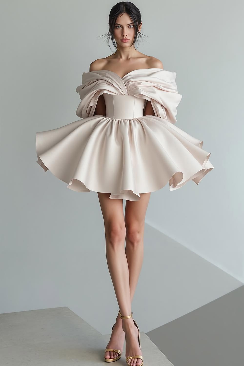 Beautiful Homecoming Dress Off the Shoulder Pleated Back to School Outfits Party Dress D7173