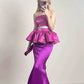 Unique Strapless Mermaid Satin Barbie Pink Long Evening Party Dress, D230