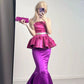 Unique Strapless Mermaid Satin Barbie Pink Long Evening Party Dress, D230