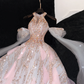 Gorgeous Shiny Pink Beaded Sequined Design A-Line Prom Dress Evening Dress D1690