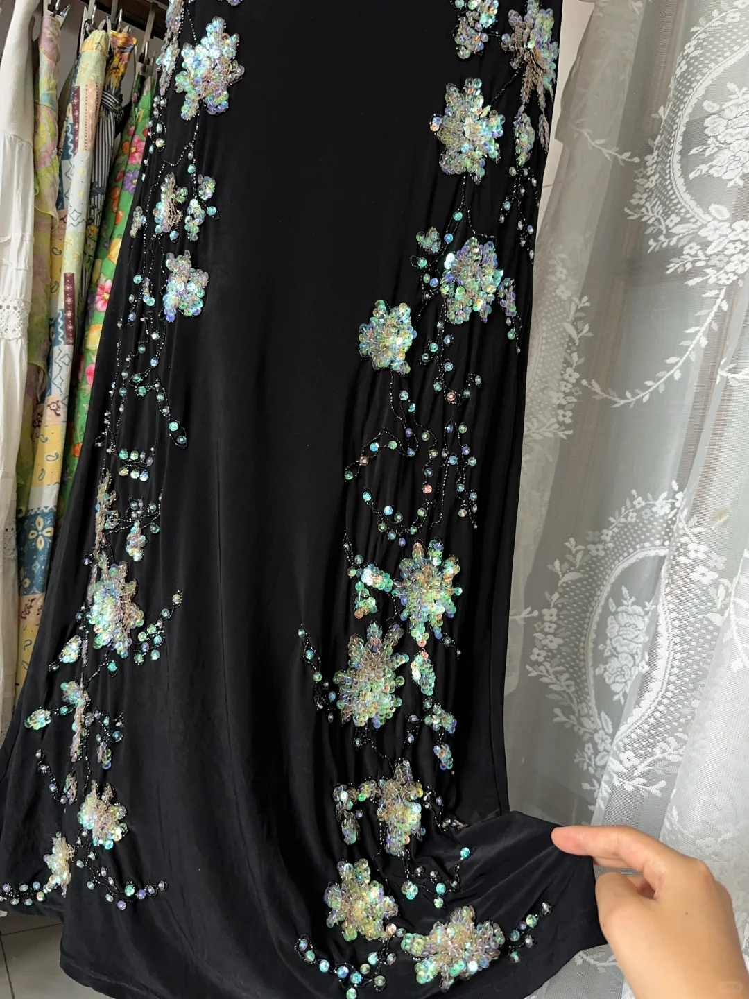 Black Sleeveless Beading Sequins Vintage Long Evening Party Dress, D319