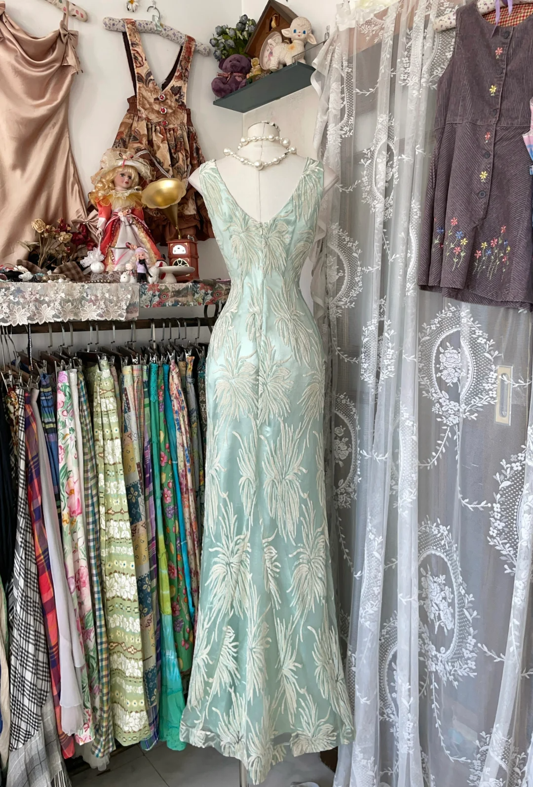 Sage Green V Neck Mermaid Sequins Vintage Long Prom Dress Formal Party Dress, D325