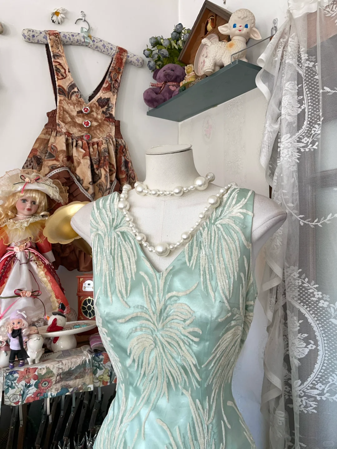 Sage Green V Neck Mermaid Sequins Vintage Long Prom Dress Formal Party Dress, D325