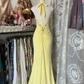 Yellow Halter Sequins Beading Vintage Long Prom Dress Formal Party Dress, D328