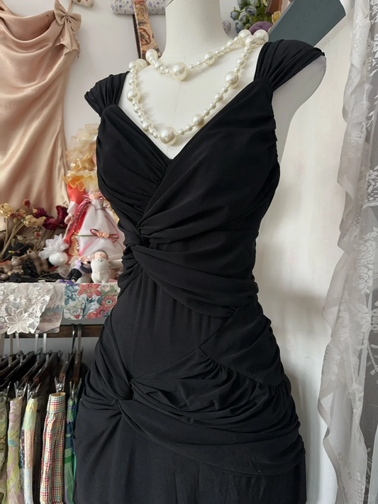 Black Sleeveless Mermaid Chiffon Vintage Long Prom Dress Formal Party Dress, D330