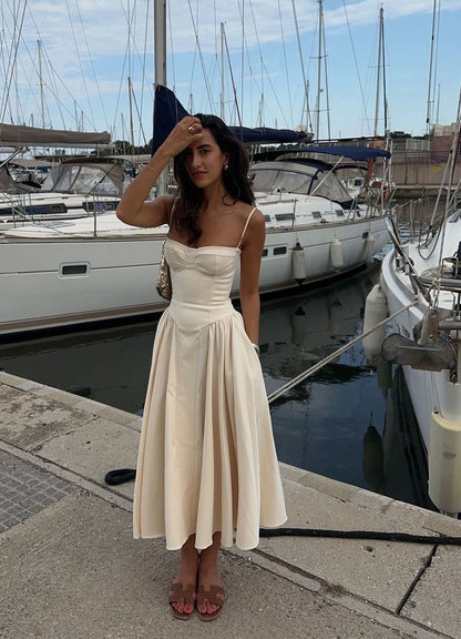 Ivory Spaghetti Straps A-Line Simple Party Dress Wedding Guest Dress, D350