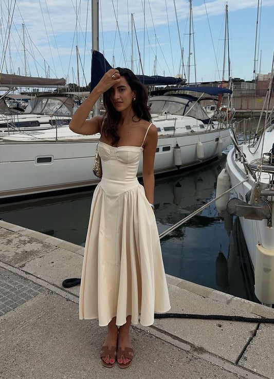Ivory Spaghetti Straps A-Line Simple Party Dress Wedding Guest Dress, D350