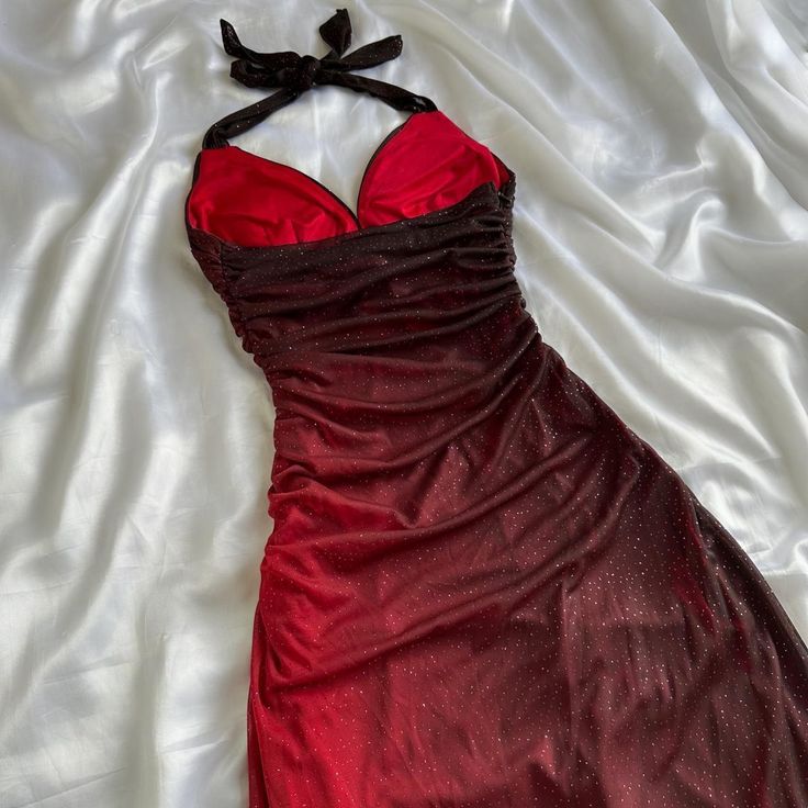 Burgundy Gradient Halter Sheath Chiffon Long Party Dress Vintage Evening Dress, D370