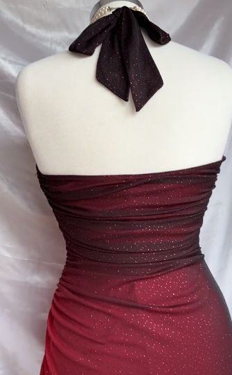 Burgundy Gradient Halter Sheath Chiffon Long Party Dress Vintage Evening Dress, D370